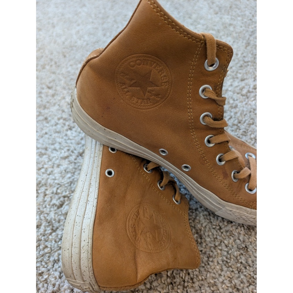 Converse Chuck Taylor All Star Tan Leather High Top Sneakers Mens 6 Women 8 - Picture 2 of 6